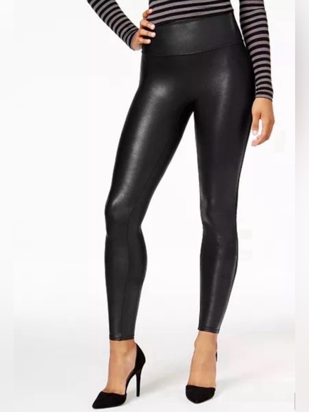 SPANX High-Waist Faux Leather Leggings Black Size Large Petite 25” Inseam